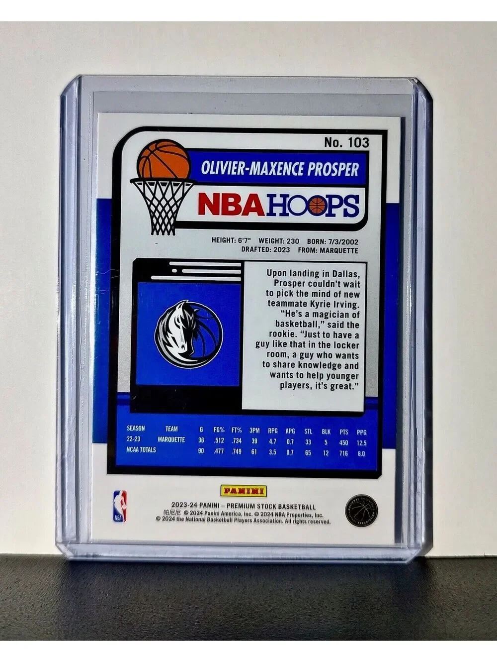 Olivier-Maxence Prosper 2023-24 Panini Premium NBA Hoops #103 Rookie Mavericks